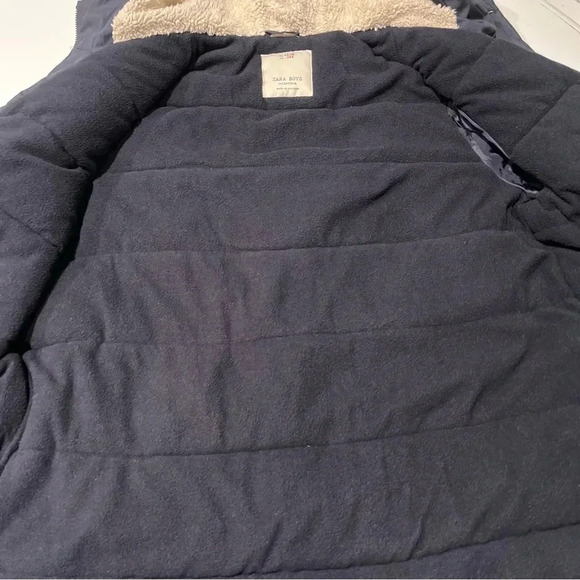 Zara coat boys 13/14 heavy weather parka peacoat blue varsity wool 164 cm lined - Picture 3 of 9